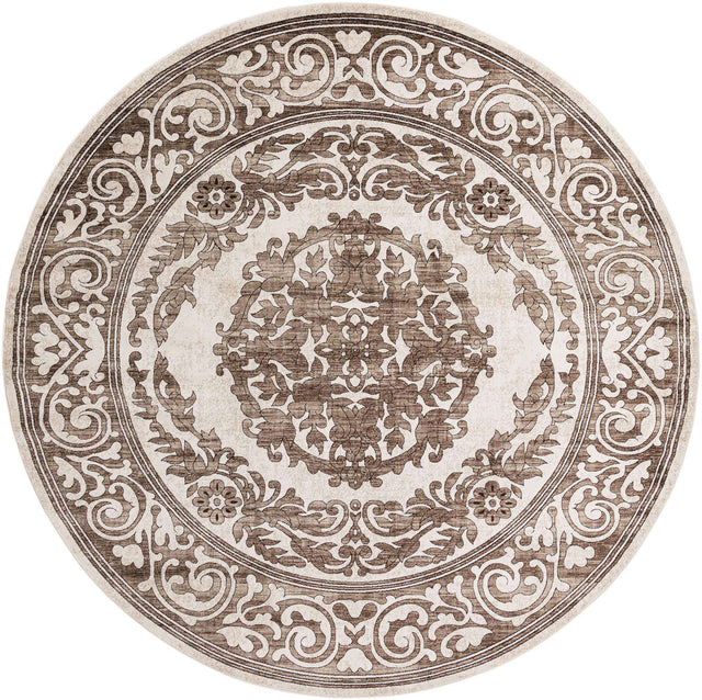 Chocolate Brown 10' 8 x 10' 8 Hermitage Round Area Rug 55% Polypropylene & 45% Polyester Easy Clean Stain-Resistant Carpet for Living, Office, Dorm Rooms for Sale at Rug Engine