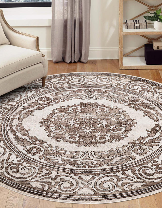 Chocolate Brown 6' x 6' Hermitage Round Area Rug 55% Polypropylene & 45% Polyester Easy Clean Stain-Resistant Carpet for Living, Office, Dorm Rooms for Sale at Rug Engine