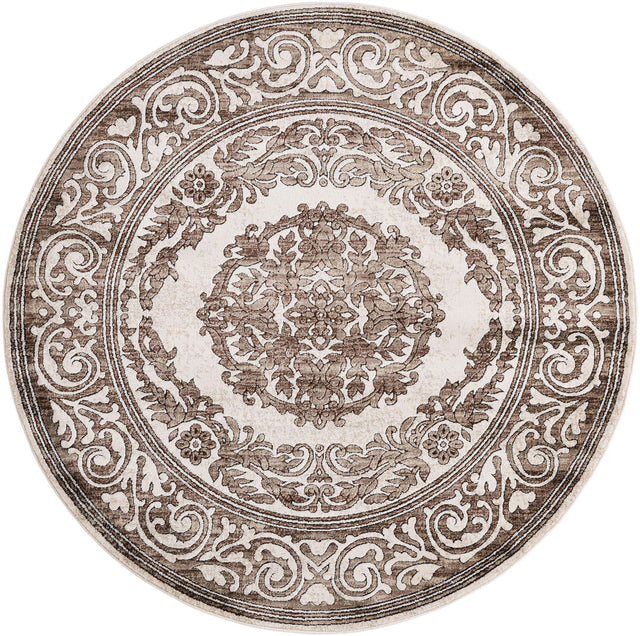 Chocolate Brown 6' x 6' Hermitage Round Area Rug 55% Polypropylene & 45% Polyester Easy Clean Stain-Resistant Carpet for Living, Office, Dorm Rooms for Sale at Rug Engine