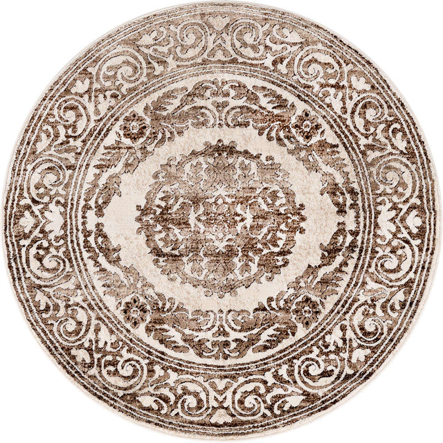 Chocolate Brown 4' x 4' Hermitage Round Area Rug 55% Polypropylene & 45% Polyester Easy Clean Stain-Resistant Carpet for Living, Office, Dorm Rooms for Sale at Rug Engine