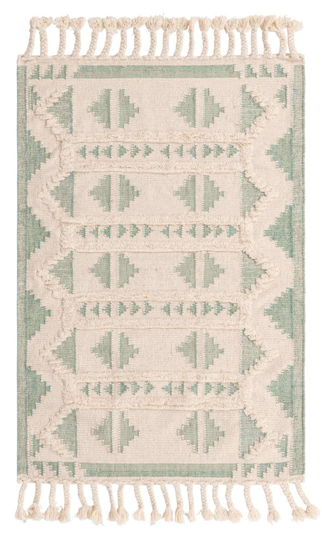 Aquamarine and White 4' 1 x 6' 1 Mesa Rectangle Area Rug 100% Wool Geometric All Natural Carpet for Living, Dining, Office, Bedrooms, Dorms, Kitchens for Sale at Rug Engine