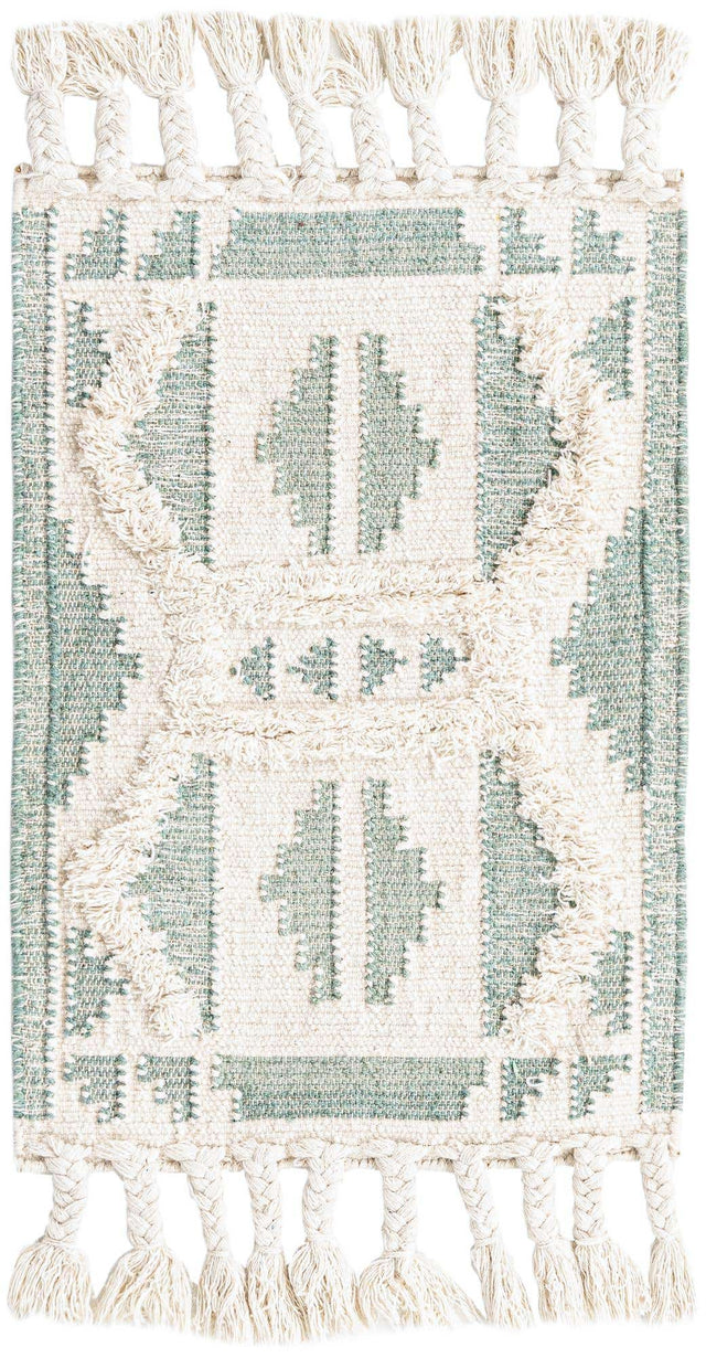 Aquamarine and White 2' x 3' 1 Mesa Rectangle Area Rug 100% Wool Geometric All Natural Carpet for Living, Dining, Office, Bedrooms, Dorms, Kitchens for Sale at Rug Engine