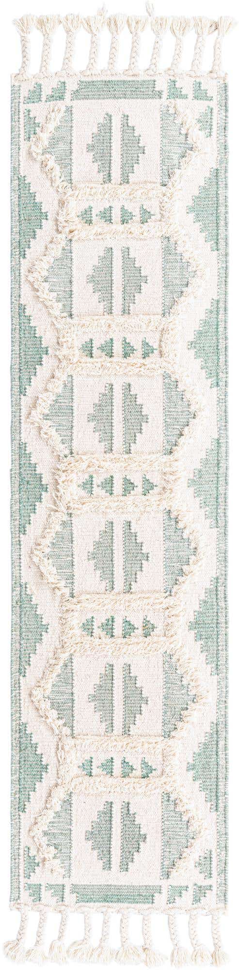 Aquamarine and White 2' 2 x 8' 2 Mesa Runner Area Rug 100% Wool Geometric All Natural Carpet for Living, Dining, Office, Bedrooms, Dorms, Kitchens for Sale at Rug Engine