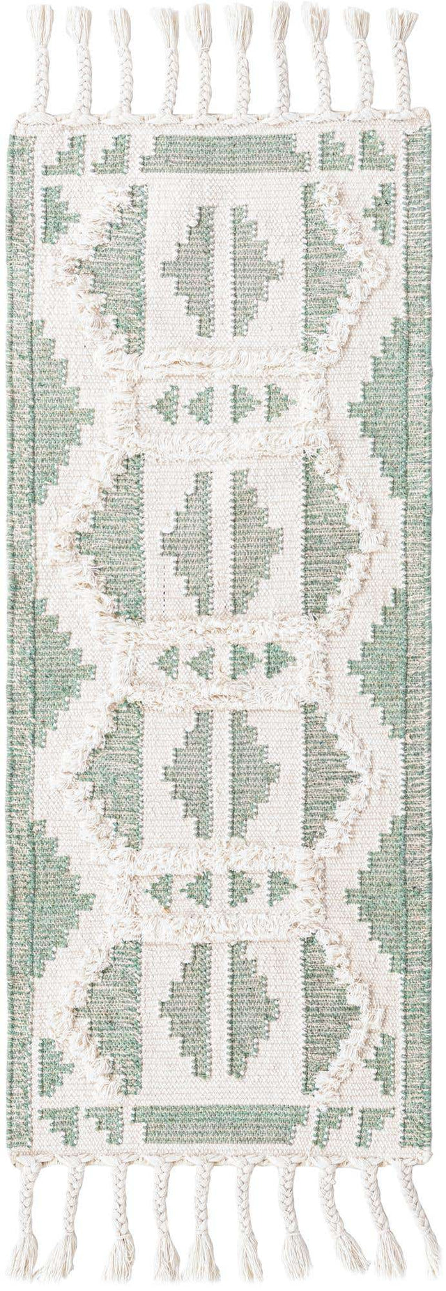 Aquamarine and White 2' 2 x 5' 1 Mesa Runner Area Rug 100% Wool Geometric All Natural Carpet for Living, Dining, Office, Bedrooms, Dorms, Kitchens for Sale at Rug Engine