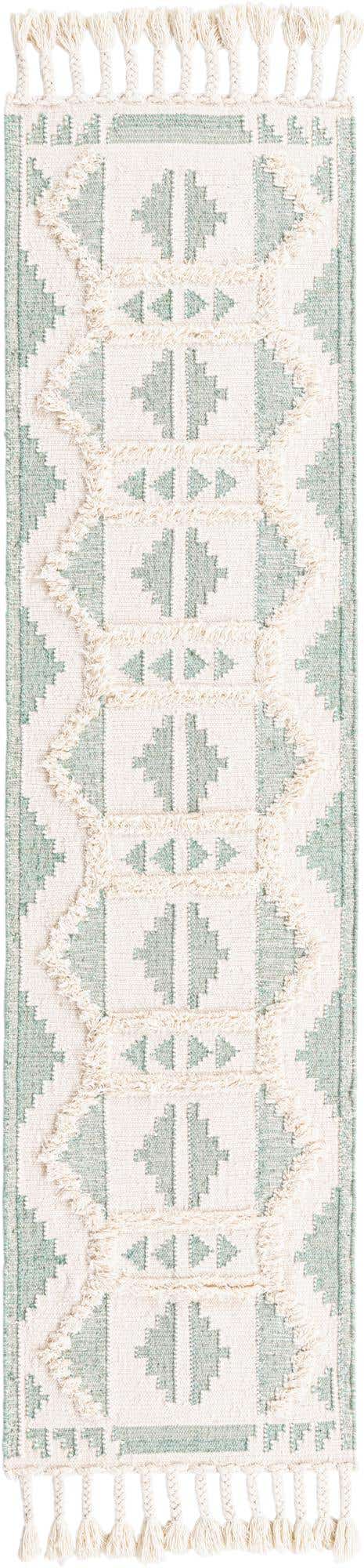 Aquamarine and White 2' 7 x 10' Mesa Runner Area Rug 100% Wool Geometric All Natural Carpet for Living, Dining, Office, Bedrooms, Dorms, Kitchens for Sale at Rug Engine