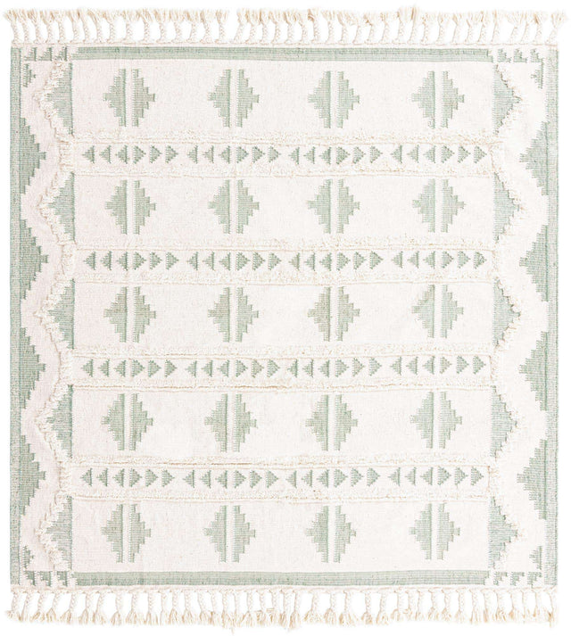 Aquamarine and White 8' x 8' Mesa Square Area Rug 100% Wool Geometric All Natural Carpet for Living, Dining, Office, Bedrooms, Dorms, Kitchens for Sale at Rug Engine