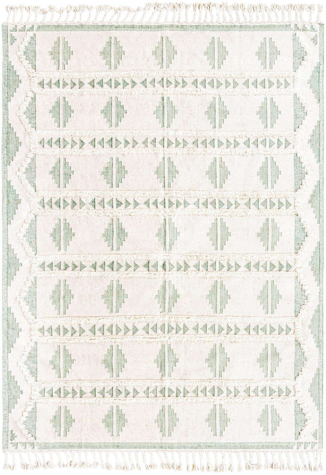Aquamarine and White 9' x 12' Mesa Rectangle Area Rug 100% Wool Geometric All Natural Carpet for Living, Dining, Office, Bedrooms, Dorms, Kitchens for Sale at Rug Engine