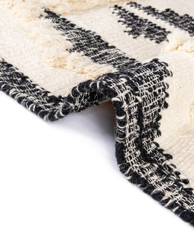 Black and White 2' 2 x 6' 1 Mesa Runner Area Rug 100% Wool Geometric All Natural Carpet for Living, Dining, Office, Bedrooms, Dorms, Kitchens for Sale at Rug Engine