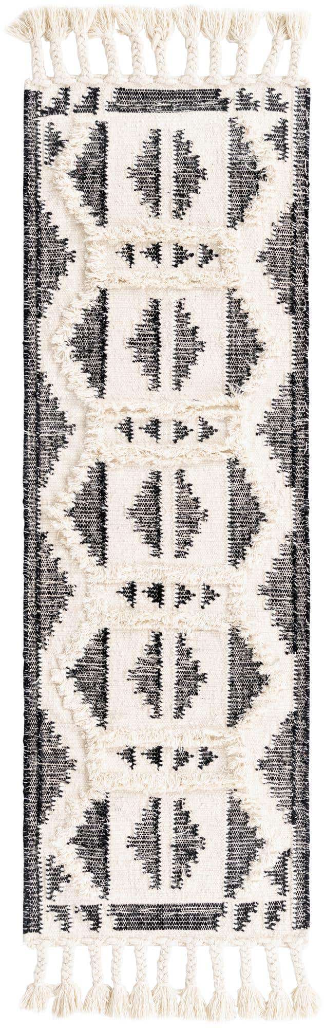 Black and White 2' 2 x 5' 1 Mesa Runner Area Rug 100% Wool Geometric All Natural Carpet for Living, Dining, Office, Bedrooms, Dorms, Kitchens for Sale at Rug Engine