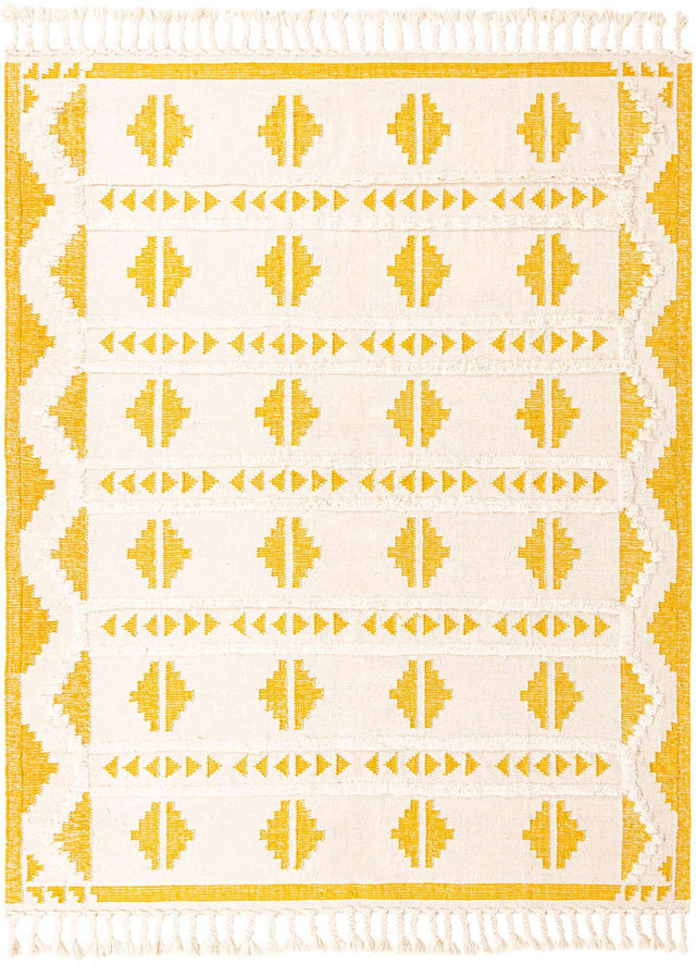 Yellow and White 8' x 10' Mesa Rectangle Area Rug 100% Wool Geometric All Natural Carpet for Living, Dining, Office, Bedrooms, Dorms, Kitchens for Sale at Rug Engine