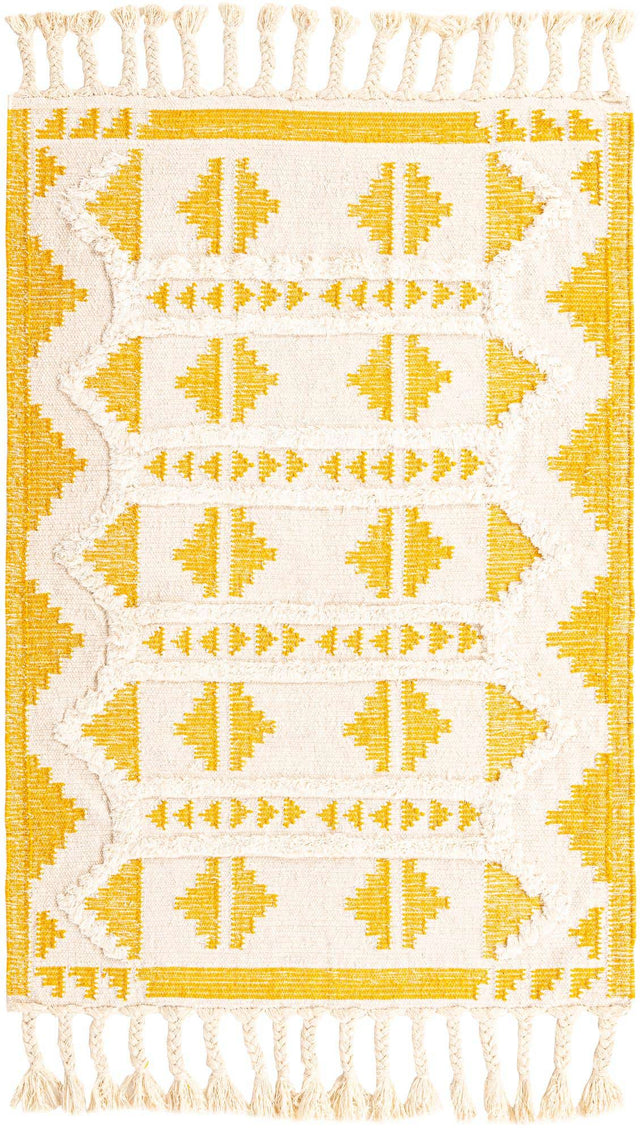 Yellow and White 4' 1 x 6' 1 Mesa Rectangle Area Rug 100% Wool Geometric All Natural Carpet for Living, Dining, Office, Bedrooms, Dorms, Kitchens for Sale at Rug Engine