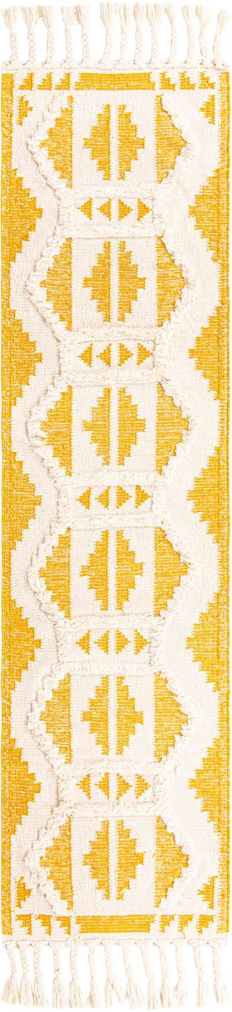 Yellow and White 2' 2 x 8' 2 Mesa Runner Area Rug 100% Wool Geometric All Natural Carpet for Living, Dining, Office, Bedrooms, Dorms, Kitchens for Sale at Rug Engine