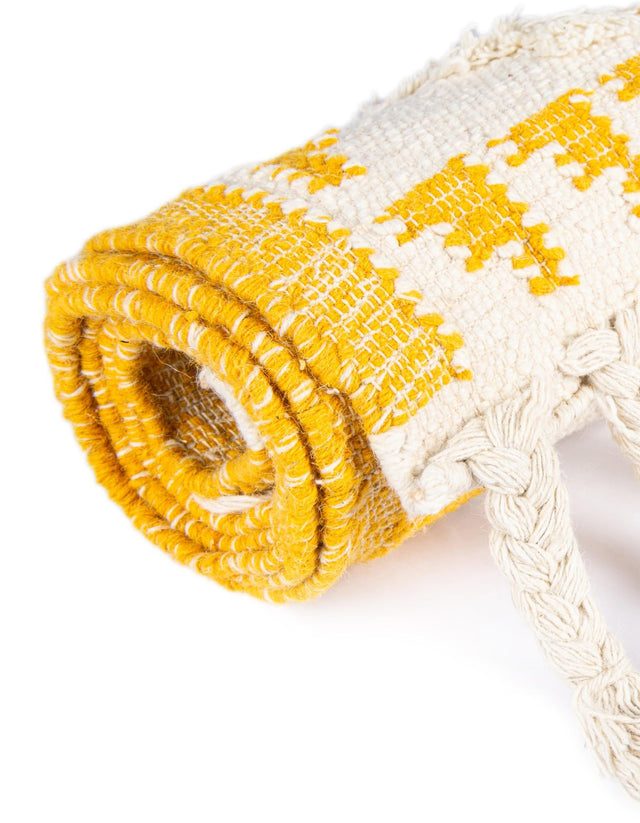 Yellow and White 2' 7 x 13' 1 Mesa Runner Area Rug 100% Wool Geometric All Natural Carpet for Living, Dining, Office, Bedrooms, Dorms, Kitchens for Sale at Rug Engine