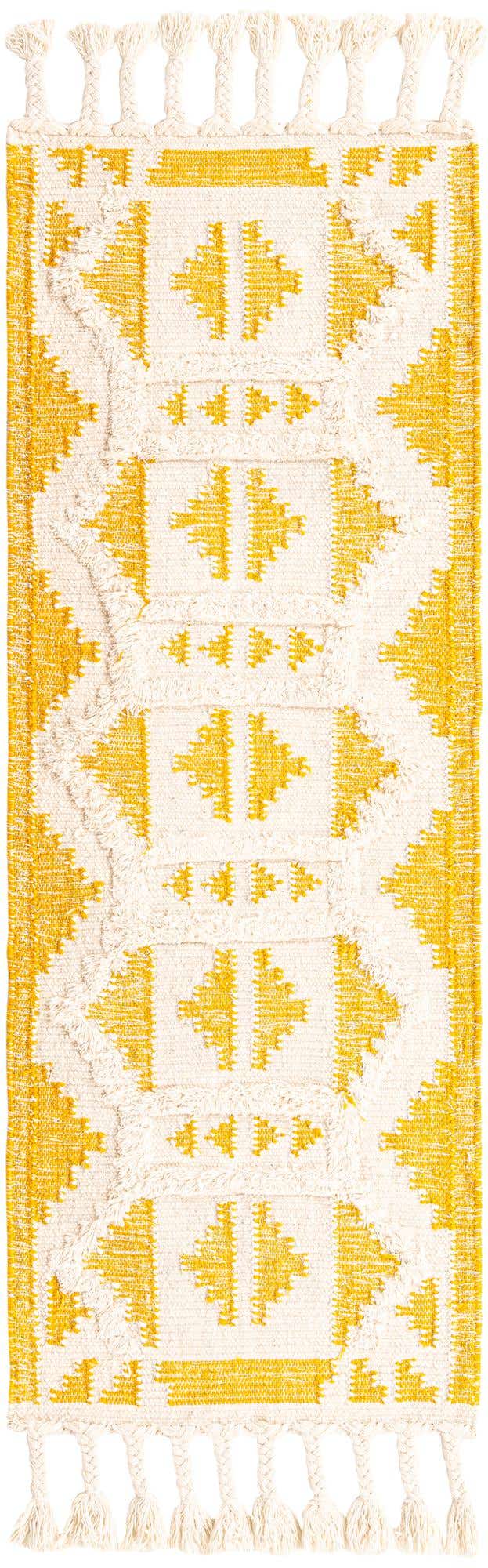 Yellow and White 2' 2 x 6' 1 Mesa Runner Area Rug 100% Wool Geometric All Natural Carpet for Living, Dining, Office, Bedrooms, Dorms, Kitchens for Sale at Rug Engine