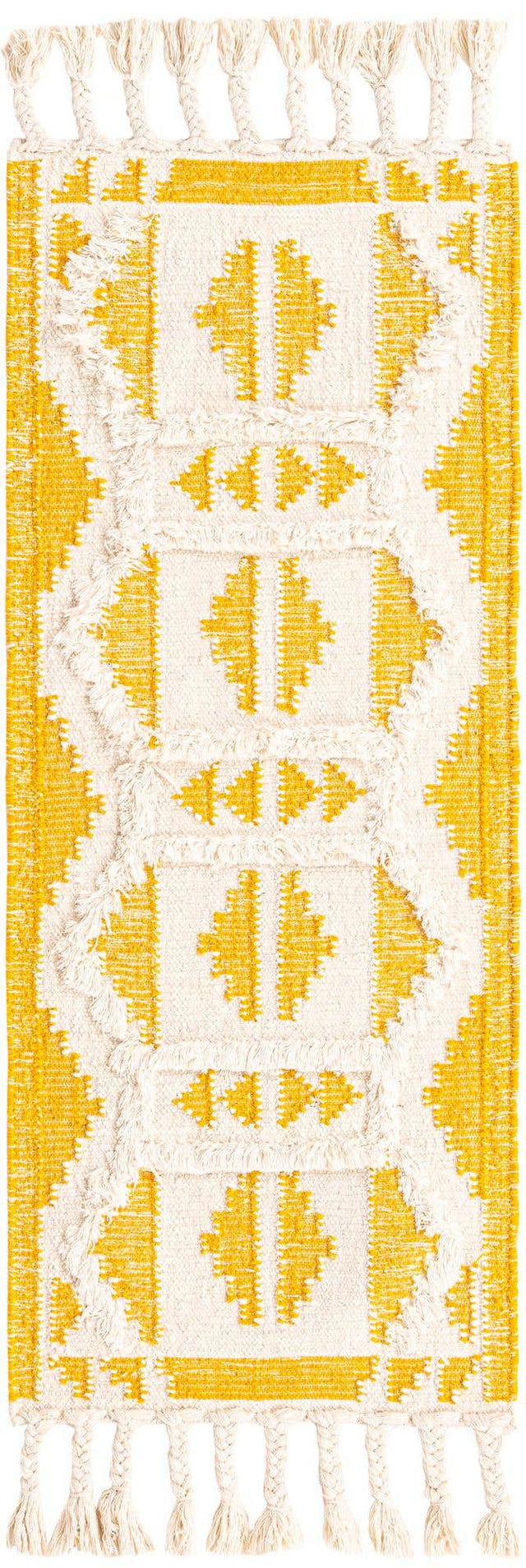 Yellow and White 2' 2 x 5' 1 Mesa Runner Area Rug 100% Wool Geometric All Natural Carpet for Living, Dining, Office, Bedrooms, Dorms, Kitchens for Sale at Rug Engine