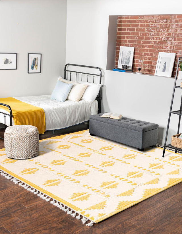 Yellow and White 10' x 10' Mesa Square Area Rug 100% Wool Geometric All Natural Carpet for Living, Dining, Office, Bedrooms, Dorms, Kitchens for Sale at Rug Engine
