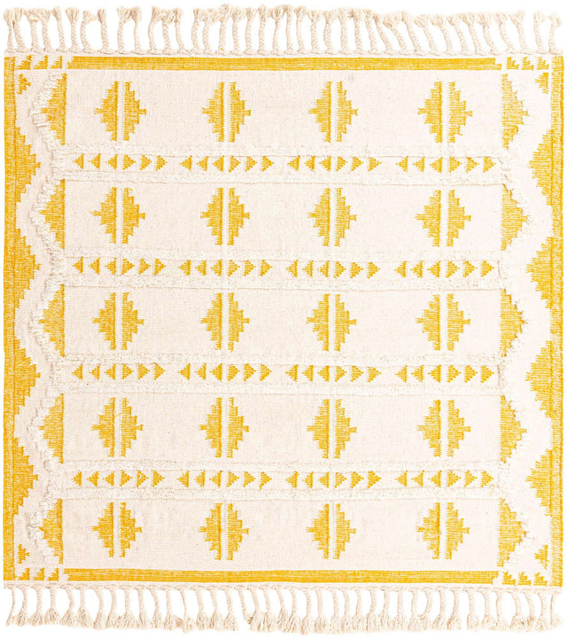 Yellow and White 8' x 8' Mesa Square Area Rug 100% Wool Geometric All Natural Carpet for Living, Dining, Office, Bedrooms, Dorms, Kitchens for Sale at Rug Engine