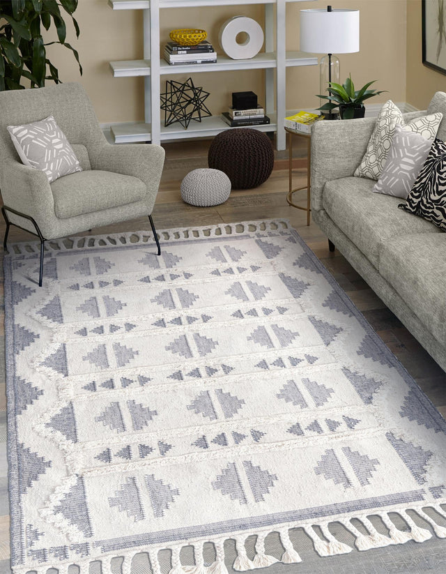 Gray and White 9' x 12' Mesa Rectangle Area Rug 100% Wool Geometric All Natural Carpet for Living, Dining, Office, Bedrooms, Dorms, Kitchens for Sale at Rug Engine