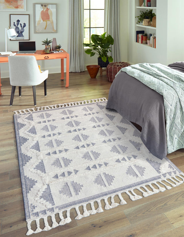Gray and White 10' x 14' 1 Mesa Rectangle Area Rug 100% Wool Geometric All Natural Carpet for Living, Dining, Office, Bedrooms, Dorms, Kitchens for Sale at Rug Engine