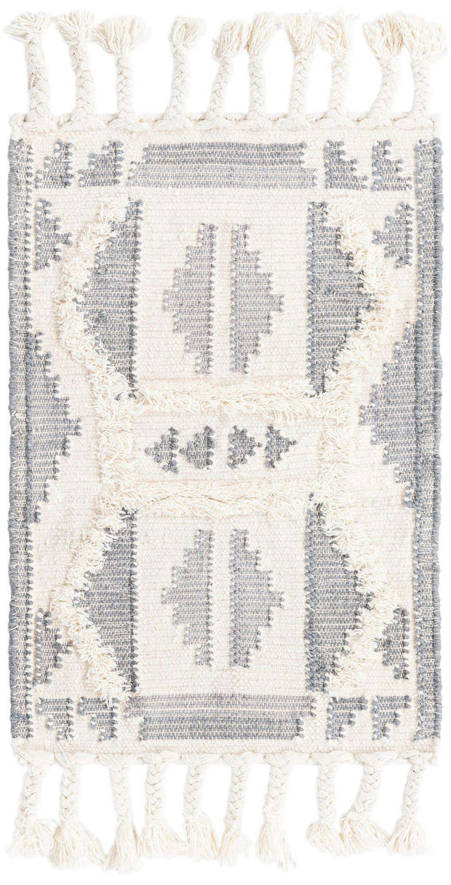 Gray and White 2' x 3' 1 Mesa Rectangle Area Rug 100% Wool Geometric All Natural Carpet for Living, Dining, Office, Bedrooms, Dorms, Kitchens for Sale at Rug Engine