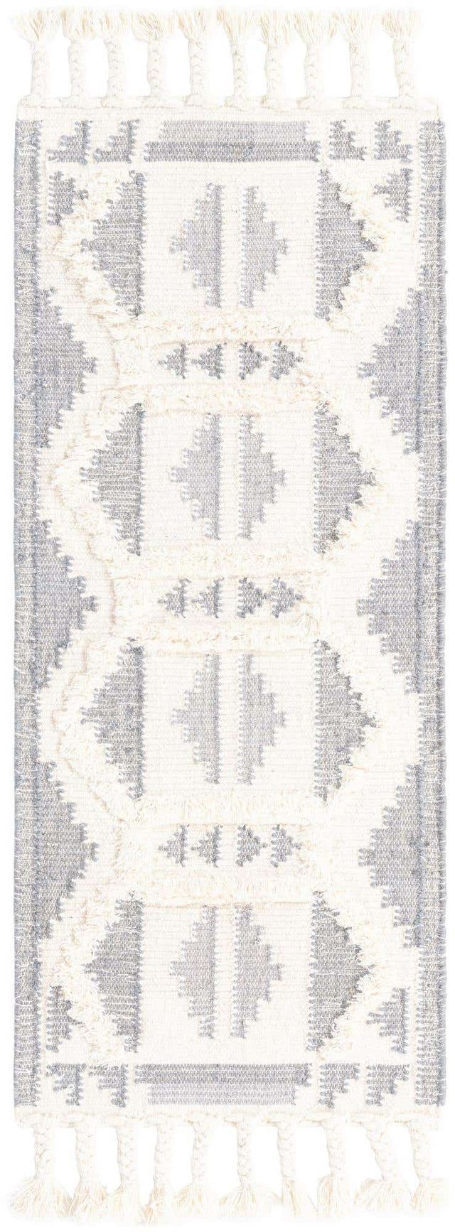 Gray and White 2' 2 x 5' 1 Mesa Runner Area Rug 100% Wool Geometric All Natural Carpet for Living, Dining, Office, Bedrooms, Dorms, Kitchens for Sale at Rug Engine
