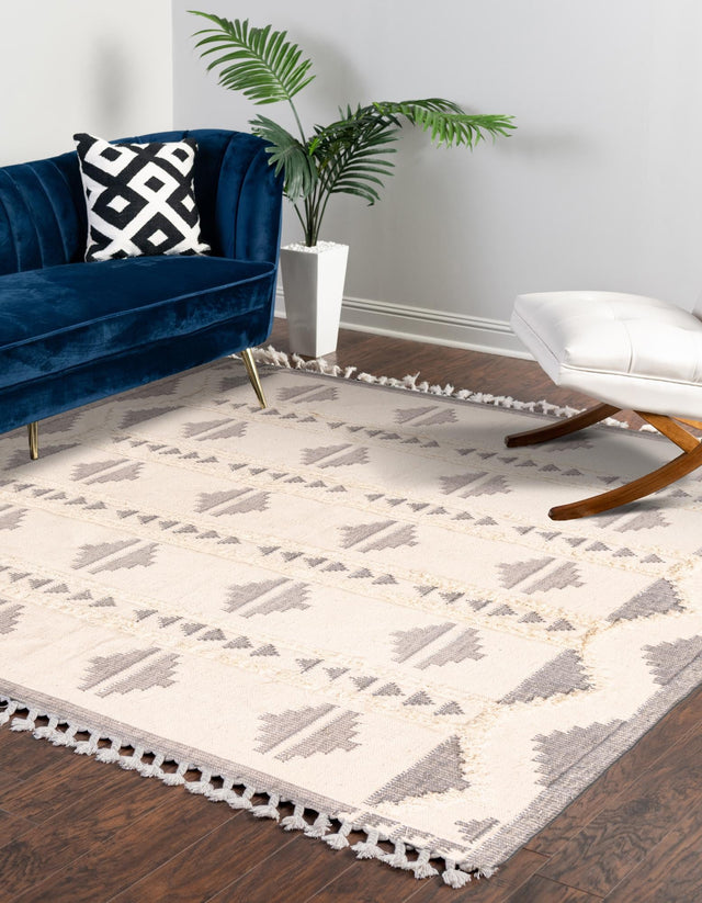 Gray and White 8' x 8' Mesa Square Area Rug 100% Wool Geometric All Natural Carpet for Living, Dining, Office, Bedrooms, Dorms, Kitchens for Sale at Rug Engine