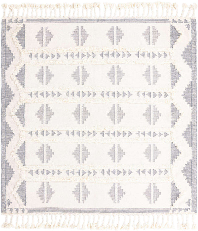 Gray and White 8' x 8' Mesa Square Area Rug 100% Wool Geometric All Natural Carpet for Living, Dining, Office, Bedrooms, Dorms, Kitchens for Sale at Rug Engine