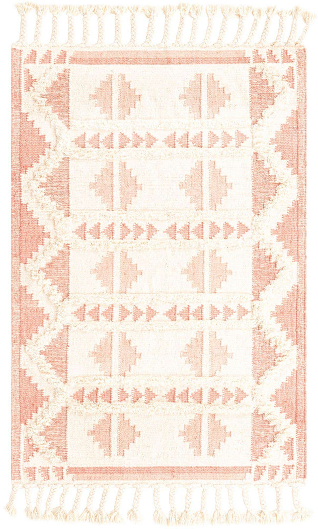 Pink and White 4' 1 x 6' 1 Mesa Rectangle Area Rug 100% Wool Geometric All Natural Carpet for Living, Dining, Office, Bedrooms, Dorms, Kitchens for Sale at Rug Engine