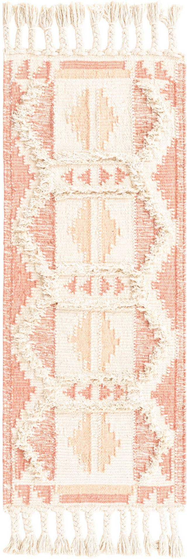 Pink and White 2' 2 x 5' 1 Mesa Runner Area Rug 100% Wool Geometric All Natural Carpet for Living, Dining, Office, Bedrooms, Dorms, Kitchens for Sale at Rug Engine
