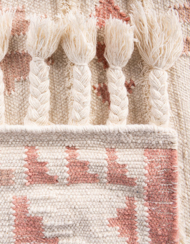 Pink and White 2' 2 x 6' 1 Mesa Runner Area Rug 100% Wool Geometric All Natural Carpet for Living, Dining, Office, Bedrooms, Dorms, Kitchens for Sale at Rug Engine