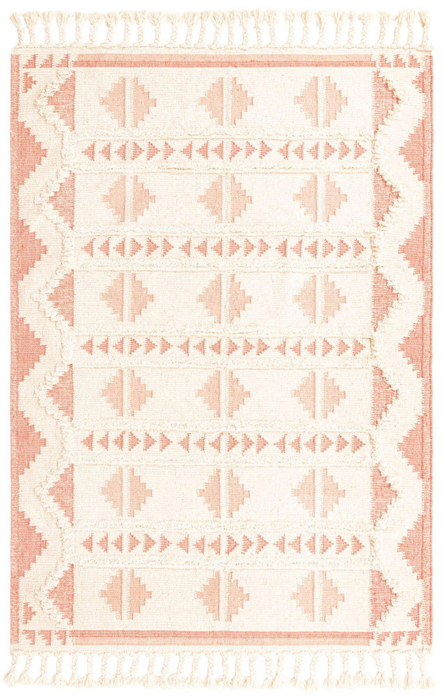 Pink and White 6' 1 x 9' Mesa Rectangle Area Rug 100% Wool Geometric All Natural Carpet for Living, Dining, Office, Bedrooms, Dorms, Kitchens for Sale at Rug Engine