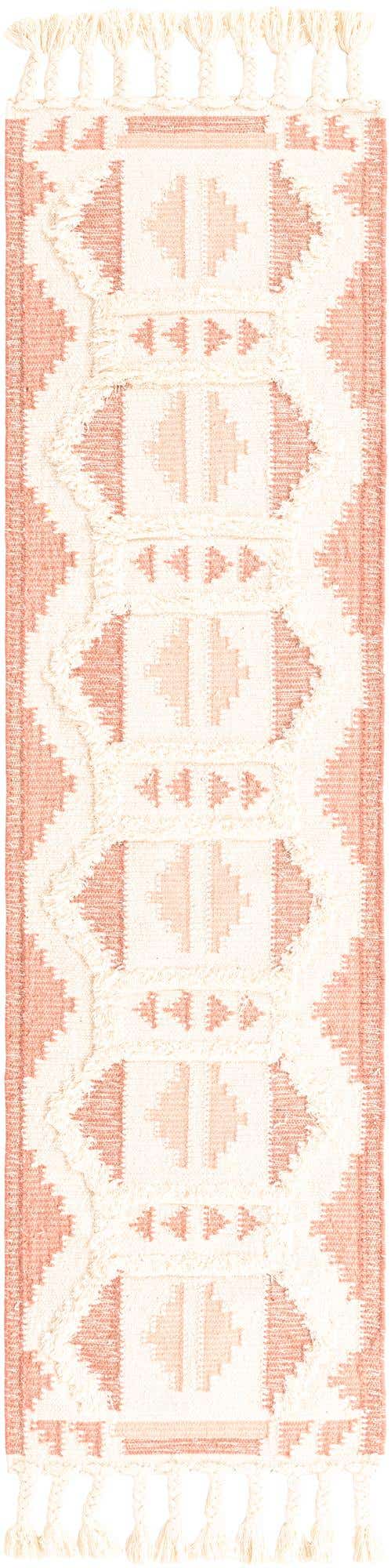 Pink and White 2' 2 x 8' 2 Mesa Runner Area Rug 100% Wool Geometric All Natural Carpet for Living, Dining, Office, Bedrooms, Dorms, Kitchens for Sale at Rug Engine