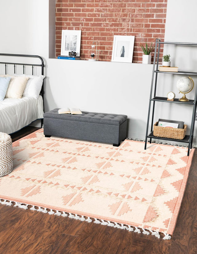 Pink and White 8' x 8' Mesa Square Area Rug 100% Wool Geometric All Natural Carpet for Living, Dining, Office, Bedrooms, Dorms, Kitchens for Sale at Rug Engine