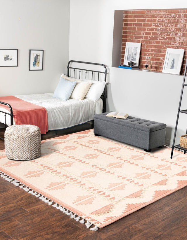 Pink and White 10' x 10' Mesa Square Area Rug 100% Wool Geometric All Natural Carpet for Living, Dining, Office, Bedrooms, Dorms, Kitchens for Sale at Rug Engine