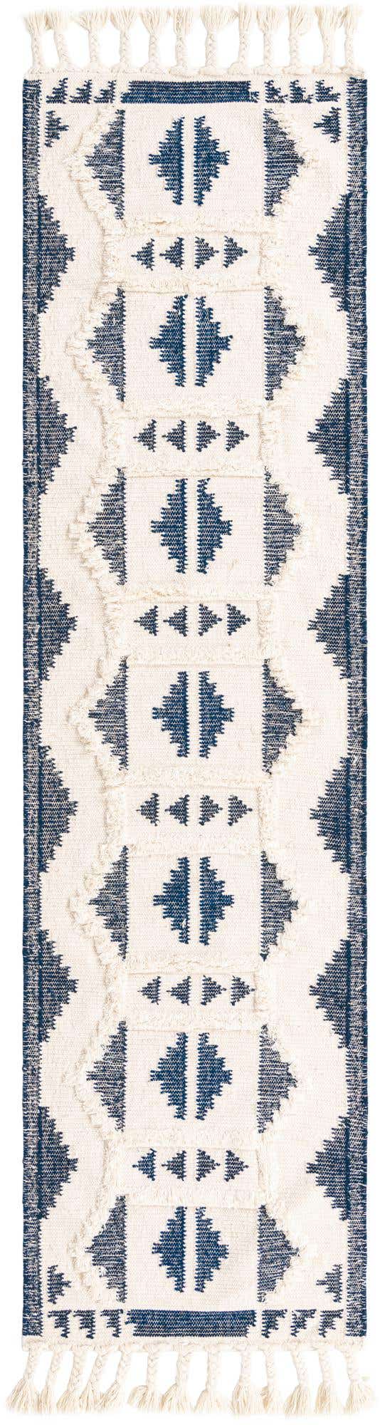Navy Blue and White 2' 7 x 10' Mesa Runner Area Rug 100% Wool Geometric All Natural Carpet for Living, Dining, Office, Bedrooms, Dorms, Kitchens for Sale at Rug Engine