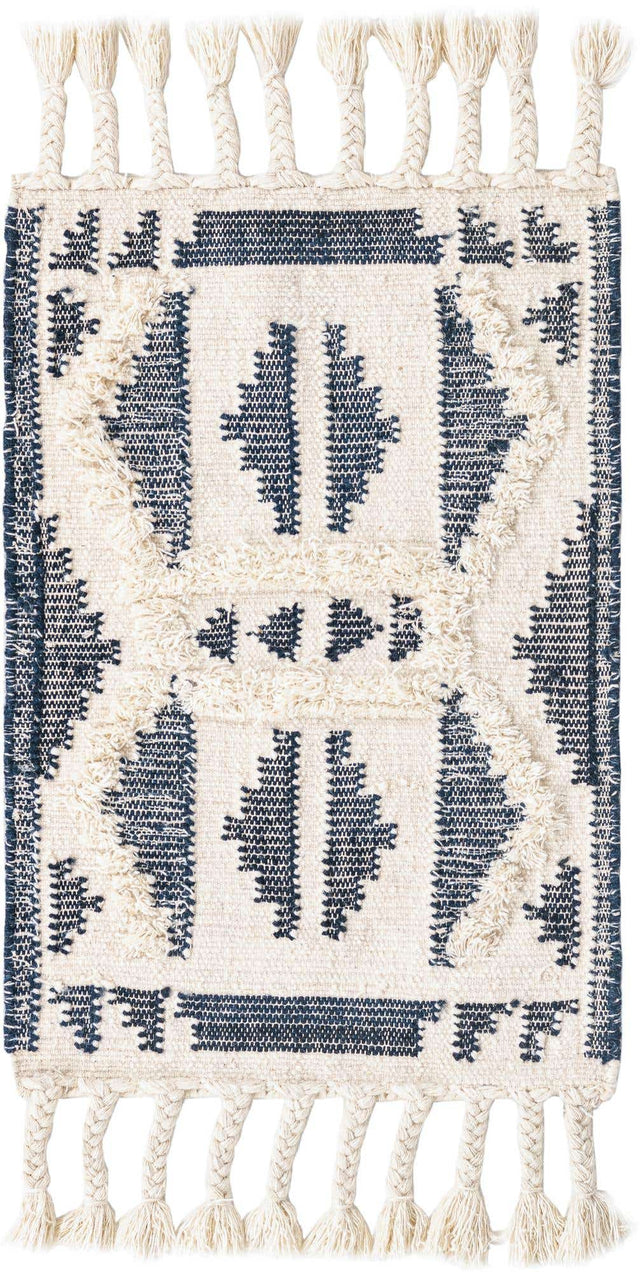 Navy Blue and White 2' x 3' 1 Mesa Rectangle Area Rug 100% Wool Geometric All Natural Carpet for Living, Dining, Office, Bedrooms, Dorms, Kitchens for Sale at Rug Engine