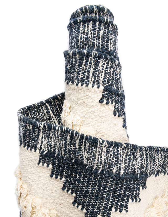 Navy Blue and White 2' 7 x 13' 1 Mesa Runner Area Rug 100% Wool Geometric All Natural Carpet for Living, Dining, Office, Bedrooms, Dorms, Kitchens for Sale at Rug Engine