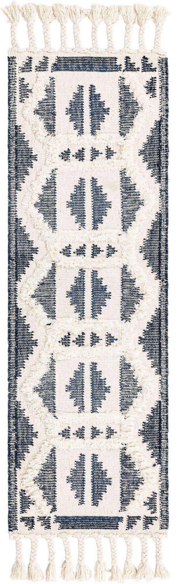 Navy Blue and White 2' 2 x 6' 1 Mesa Runner Area Rug 100% Wool Geometric All Natural Carpet for Living, Dining, Office, Bedrooms, Dorms, Kitchens for Sale at Rug Engine