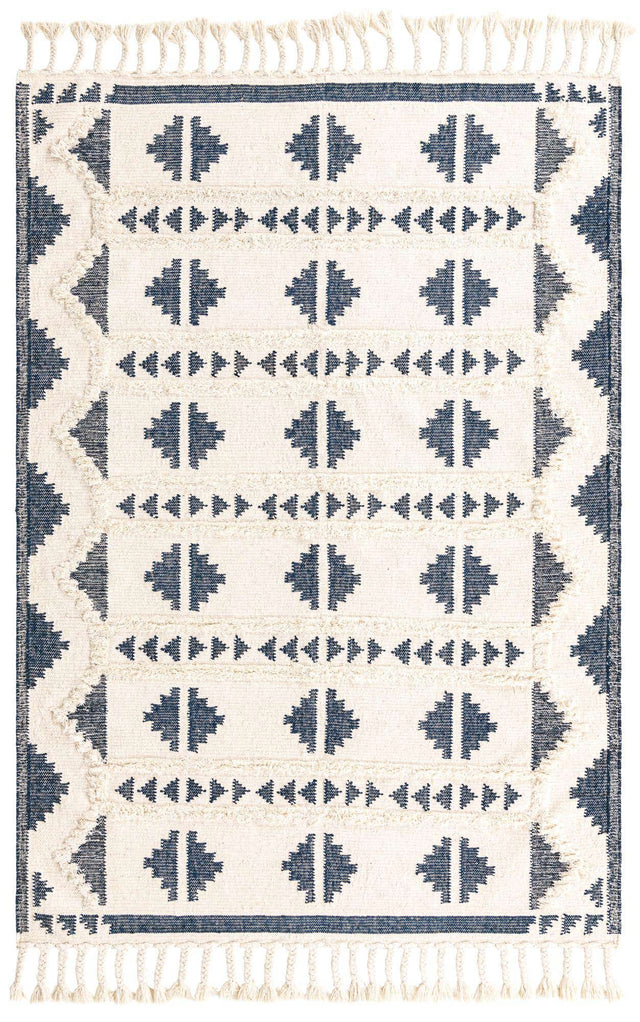 Navy Blue and White 6' 1 x 9' Mesa Rectangle Area Rug 100% Wool Geometric All Natural Carpet for Living, Dining, Office, Bedrooms, Dorms, Kitchens for Sale at Rug Engine