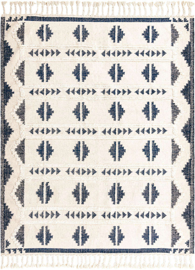 Navy Blue and White 8' x 10' Mesa Rectangle Area Rug 100% Wool Geometric All Natural Carpet for Living, Dining, Office, Bedrooms, Dorms, Kitchens for Sale at Rug Engine
