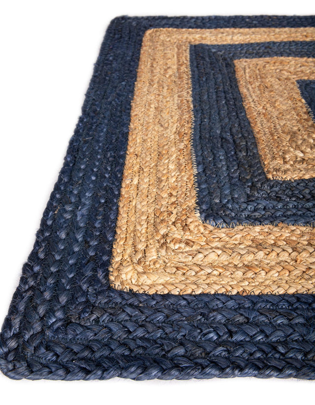 Navy Blue Natural 10' x 10' Braided Jute Square Area Rug 100% Jute Hand Braided Natural Eco-Friendly Boho Style Carpet for Living Rooms Dining Office Space Dorms for Sale at Rug Engine