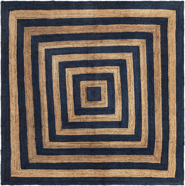 Navy Blue Natural 10' x 10' Braided Jute Square Area Rug 100% Jute Hand Braided Natural Eco-Friendly Boho Style Carpet for Living Rooms Dining Office Space Dorms for Sale at Rug Engine