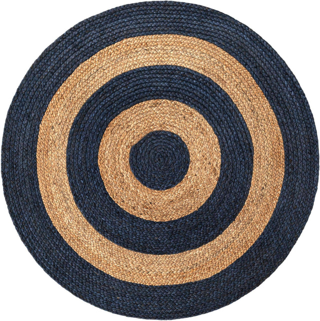 Navy Blue Natural 4' 1 x 4' 1 Braided Jute Round Area Rug 100% Jute Hand Braided Natural Eco-Friendly Boho Style Carpet for Living Rooms Dining Office Space Dorms for Sale at Rug Engine
