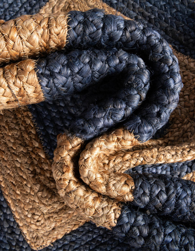 Navy Blue Natural 3' 3 x 5' 1 Braided Jute Rectangle Area Rug 100% Jute Hand Braided Natural Eco-Friendly Boho Style Carpet for Living Rooms Dining Office Space Dorms for Sale at Rug Engine