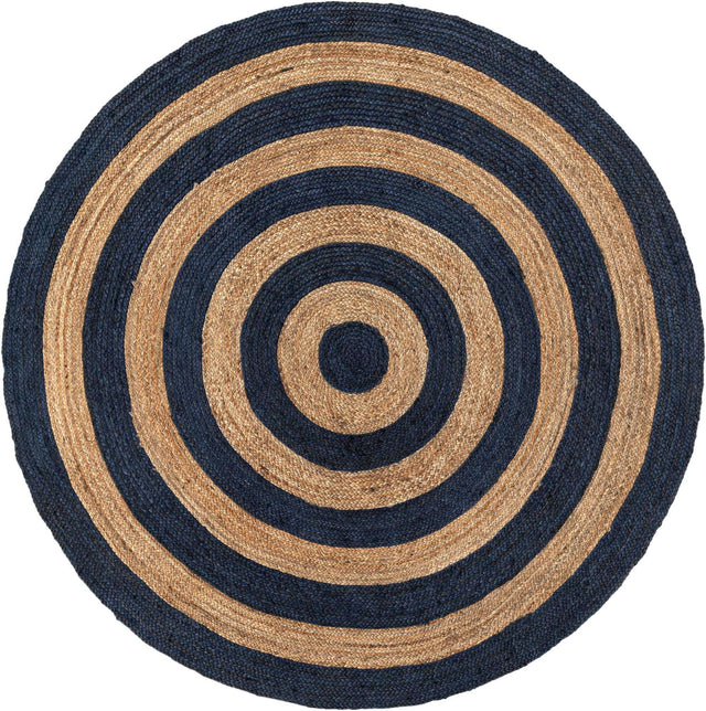 Navy Blue Natural 7' 1 x 7' 1 Braided Jute Round Area Rug 100% Jute Hand Braided Natural Eco-Friendly Boho Style Carpet for Living Rooms Dining Office Space Dorms for Sale at Rug Engine