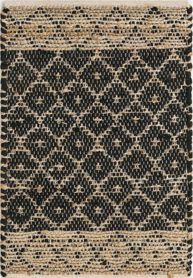 Black 2' x 3' 1 Chindi Trellis Rectangle Area Rug Natural Eco-Friendly Cotton Geometric Pattern Carpet for Living Dining Room Office Bedrooms for Sale at Rug Engine
