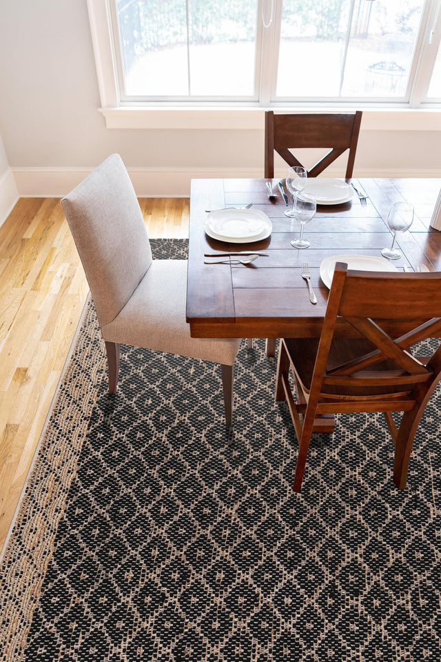 Black 6' 1 x 9' Chindi Trellis Rectangle Area Rug Natural Eco-Friendly Cotton Geometric Pattern Carpet for Living Dining Room Office Bedrooms for Sale at Rug Engine