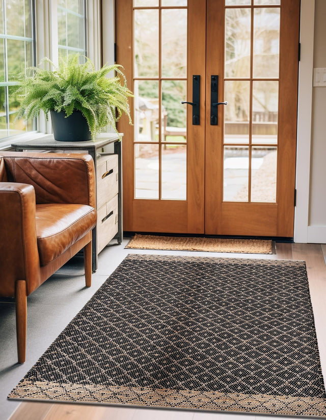 Black 6' 1 x 9' Chindi Trellis Rectangle Area Rug Natural Eco-Friendly Cotton Geometric Pattern Carpet for Living Dining Room Office Bedrooms for Sale at Rug Engine