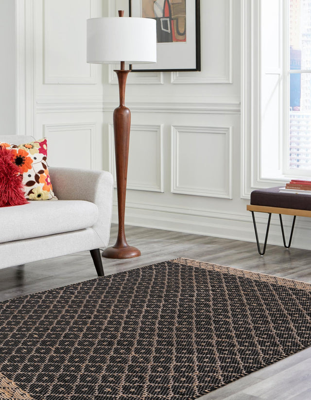 Black 6' 1 x 9' Chindi Trellis Rectangle Area Rug Natural Eco-Friendly Cotton Geometric Pattern Carpet for Living Dining Room Office Bedrooms for Sale at Rug Engine