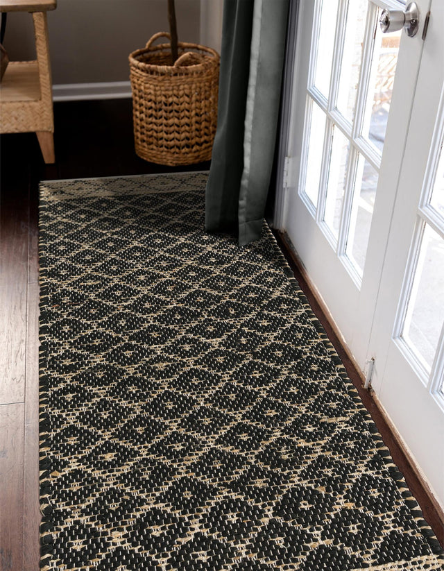Black 2' 2 x 8' Chindi Trellis Runner Area Rug Natural Eco-Friendly Cotton Geometric Pattern Carpet for Living Dining Room Office Bedrooms for Sale at Rug Engine